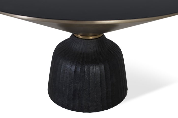 GINER Y COLOMER Table basse en verre trempé avec structure en aluminium - Noir et doré - Diamètre 76 cm, Hauteur 44 cm - Design contemporain pour salon